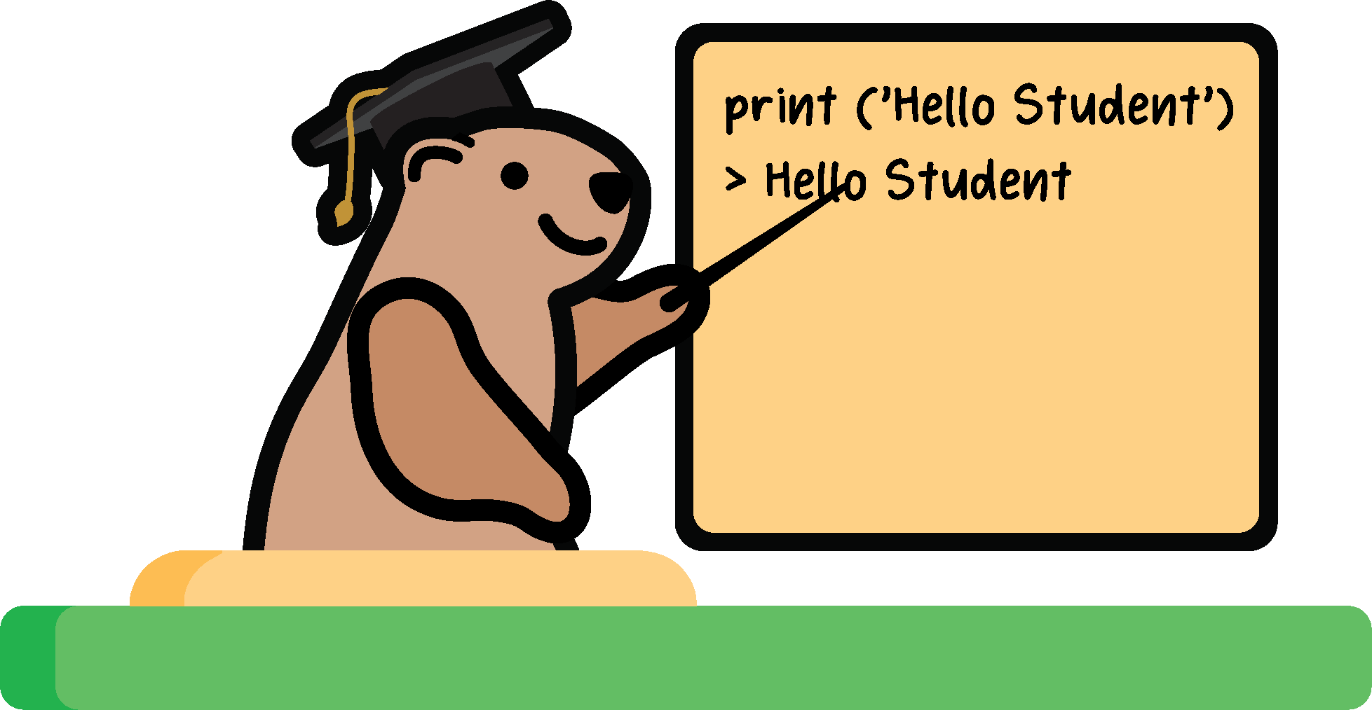 Groundhog pointing to blackboard containing code